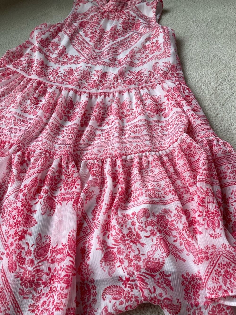 Paisley Pink/White Mock Neck Sleeveless Flowy Dress | Calvin Klein | Size 2 - Picture 11 of 13